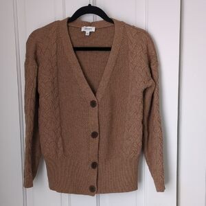 Haven Well Within Camel Cable-Knit Button Cardigan